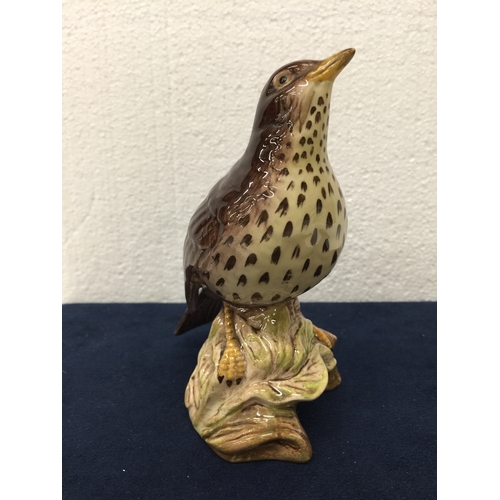 737 - A GLOSS BESWICK SONGTHRUSH BIRD - 2308 - (CHIP TO BOTTOM OF TREE STUMP)