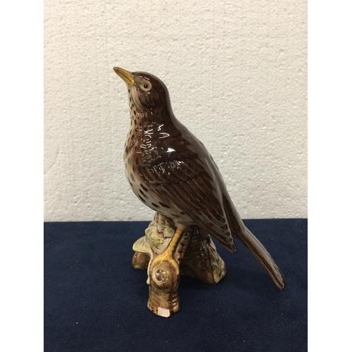 737 - A GLOSS BESWICK SONGTHRUSH BIRD - 2308 - (CHIP TO BOTTOM OF TREE STUMP)