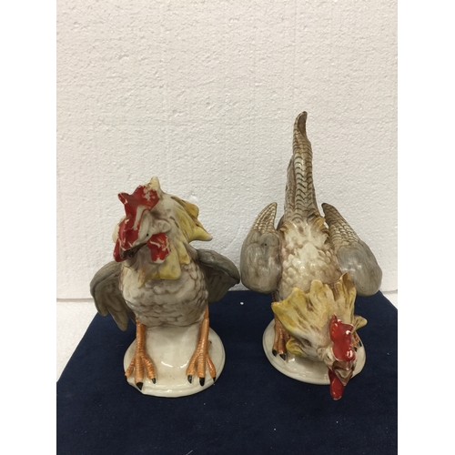 741 - A PAIR OF VINTAGE CERAMIC FIGHTING ROOSTERS MADE IN EAST GERMANY PRE 1989