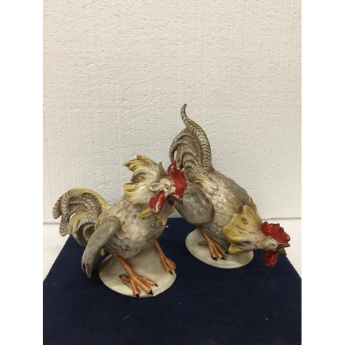 741 - A PAIR OF VINTAGE CERAMIC FIGHTING ROOSTERS MADE IN EAST GERMANY PRE 1989