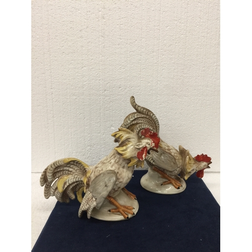 741 - A PAIR OF VINTAGE CERAMIC FIGHTING ROOSTERS MADE IN EAST GERMANY PRE 1989