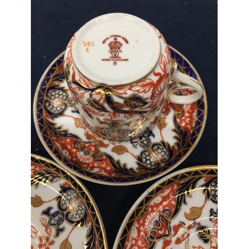 776 - A KING'S AMARI ROYAL CROWN DERBY DEMI TASSE COFFEE CAN AND SAUCER X 2 EXTRA SAUCERS