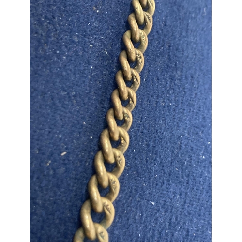 501 - AN ANTIQUE HALLMARKED 18CT GOLD WATCH CHAIN WITH SPINNER AND T-BAR ON A CURB LINK CHAIN, EACH LINK O... 