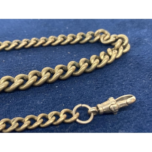 501 - AN ANTIQUE HALLMARKED 18CT GOLD WATCH CHAIN WITH SPINNER AND T-BAR ON A CURB LINK CHAIN, EACH LINK O... 