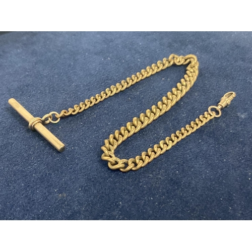 501 - AN ANTIQUE HALLMARKED 18CT GOLD WATCH CHAIN WITH SPINNER AND T-BAR ON A CURB LINK CHAIN, EACH LINK O... 