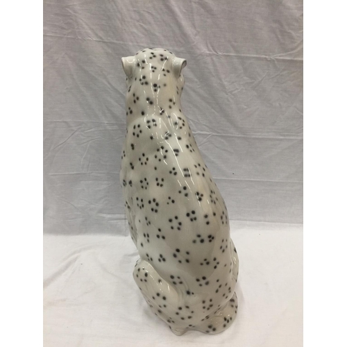 14 - A VERY LARGE ITALIAN MADE CERAMIC SNOW LEOPARD INSCRIBED WITH INDISTINCT SIGNATURE TO BASE, HAS SOME... 