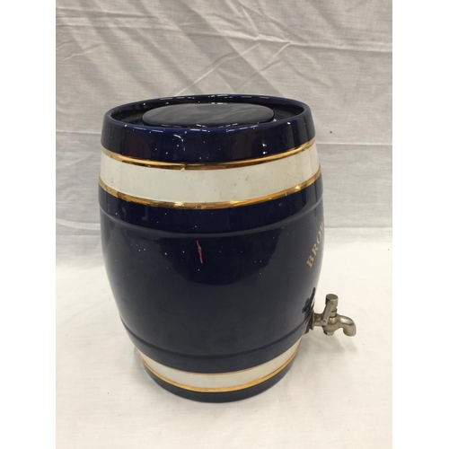 19 - A BROWN & PANK'S CERAMIC SHERRY DISPENSER BARREL WITH TAP H: 30CM