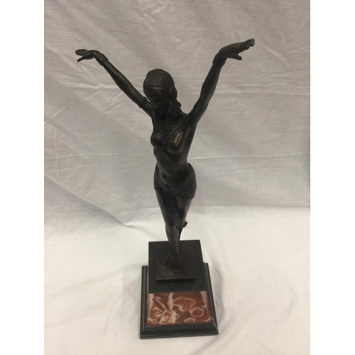 3 - AN ART DECO STYLE BRONZE OF AN EGYPTIAN DANCER ON A MARBLE BASE SIGNED D.H.CHIPARUS H: 56CM