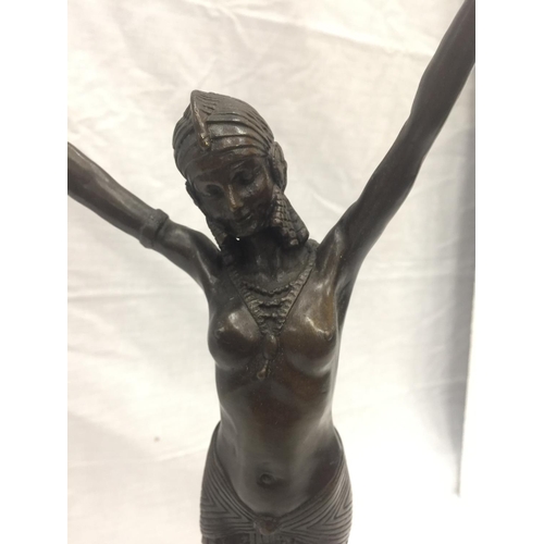 3 - AN ART DECO STYLE BRONZE OF AN EGYPTIAN DANCER ON A MARBLE BASE SIGNED D.H.CHIPARUS H: 56CM