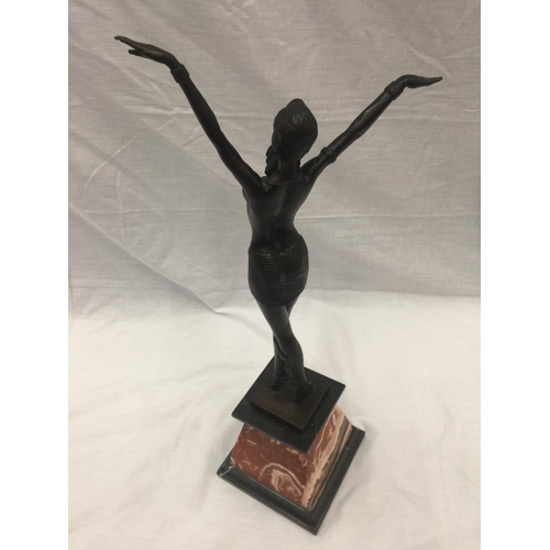 3 - AN ART DECO STYLE BRONZE OF AN EGYPTIAN DANCER ON A MARBLE BASE SIGNED D.H.CHIPARUS H: 56CM