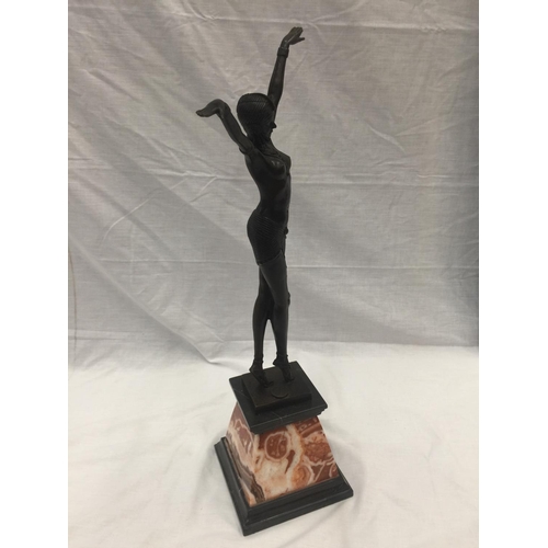 3 - AN ART DECO STYLE BRONZE OF AN EGYPTIAN DANCER ON A MARBLE BASE SIGNED D.H.CHIPARUS H: 56CM