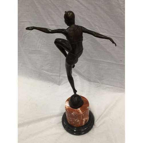 37 - AN ART DECO STYLE BRONZE FIGURE OF A LADY ON A MARBLE BASE SIGNED J. PHILIPP H: 56CM