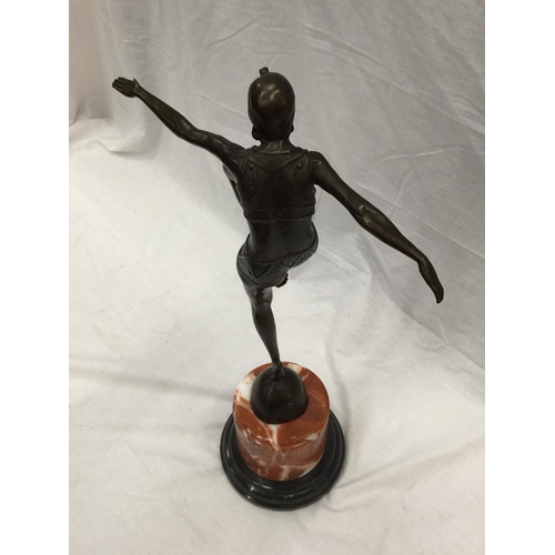 37 - AN ART DECO STYLE BRONZE FIGURE OF A LADY ON A MARBLE BASE SIGNED J. PHILIPP H: 56CM