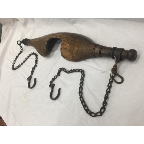 4 - A VINTAGE OAK OX YOKE AND CHAINS W: 84CM