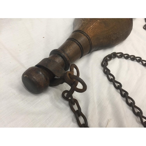 4 - A VINTAGE OAK OX YOKE AND CHAINS W: 84CM