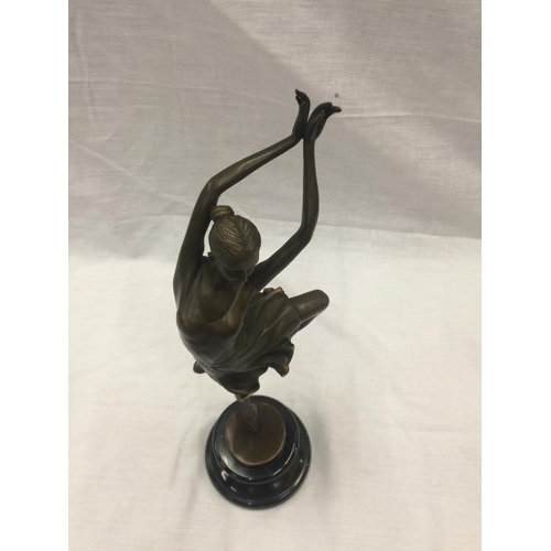 5 - A BRONZE BALLERINA ON A MARBLE BASE SIGNED TO BASE H: 35CM