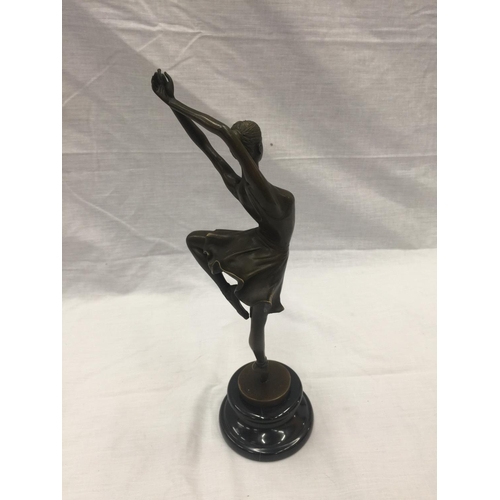 5 - A BRONZE BALLERINA ON A MARBLE BASE SIGNED TO BASE H: 35CM