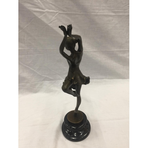 5 - A BRONZE BALLERINA ON A MARBLE BASE SIGNED TO BASE H: 35CM