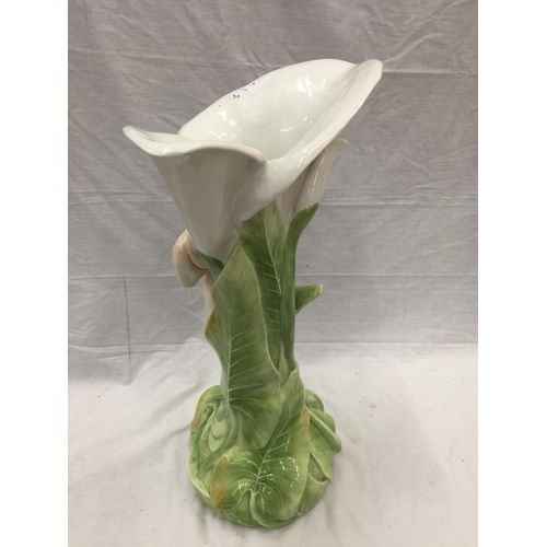 55 - A LARGE ART NOUVEAU STYLE ITALIAN MADE CERAMIC VASE WITH LEAF DESIGN AND A FIGURE OF A LADY  H: 62CM