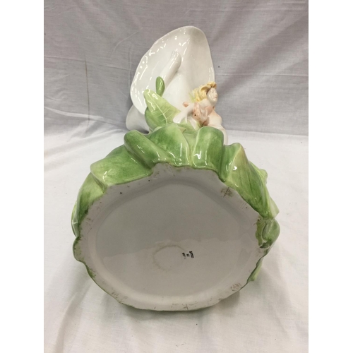 55 - A LARGE ART NOUVEAU STYLE ITALIAN MADE CERAMIC VASE WITH LEAF DESIGN AND A FIGURE OF A LADY  H: 62CM