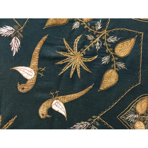 60 - A VINTAGE GILT HAND EMBROIDERED THROW WITH BIRDS AND BEES DESIGN 180CM X 180CM