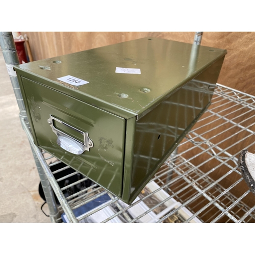 1262 - A MINITURE GREEN METAL INDEX CABINET