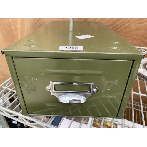 1262 - A MINITURE GREEN METAL INDEX CABINET