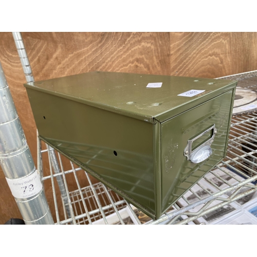 1262 - A MINITURE GREEN METAL INDEX CABINET