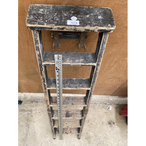 1279 - A PAIR OF VINTAGE MINITURE WOODEN STEP LADDERS