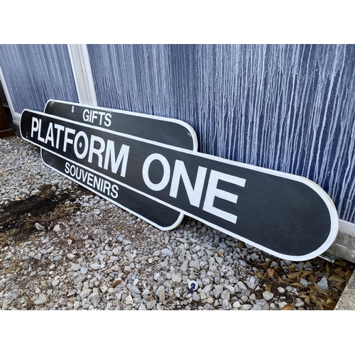 1280 - A WOODEN PAINTED 'PLATFORM ONE' SIGN (L:243CM H:46CM)