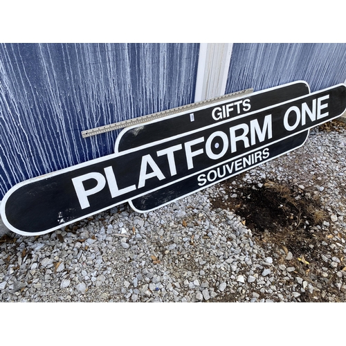 1280 - A WOODEN PAINTED 'PLATFORM ONE' SIGN (L:243CM H:46CM)