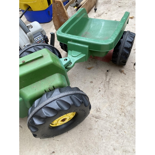 1306 - A PLASTIC JOHN DEERE PEDAL TRACTOR WITH TRAILER