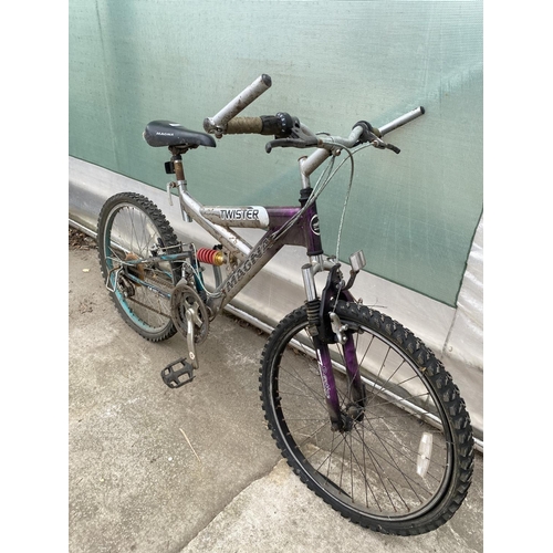 1361 - A TWISTER MOUNTAIN BIKE WITH FRONT AND REAR SUSPENSION AND 18 SPEED GEAR SYSTEM