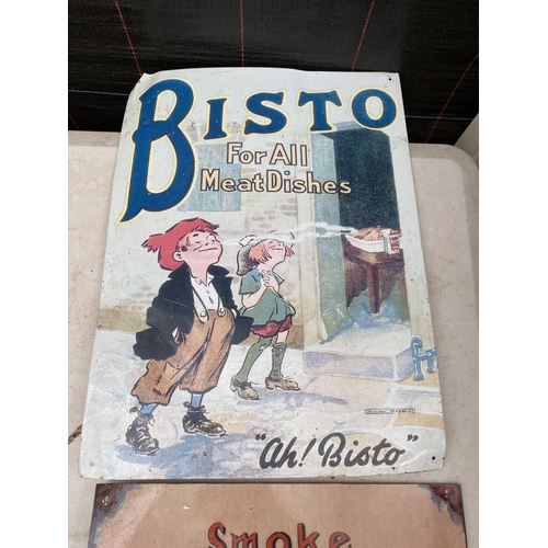 1418 - THREE ASSORTED METAL SIGNS TO INCLUDE 'BISTO' AND 'PLAYER'S' ETC