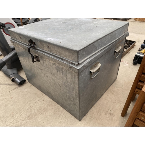 1438 - A SQUARE STEEL LIDDED STORAGE CHEST