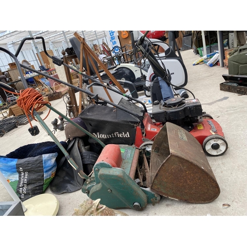 1442 - A MOUNTFIELD PETROL ENGINE LAWN MOWER AND A VINTAGE QUALCAST PUNCH EP30 LAWN MOWER