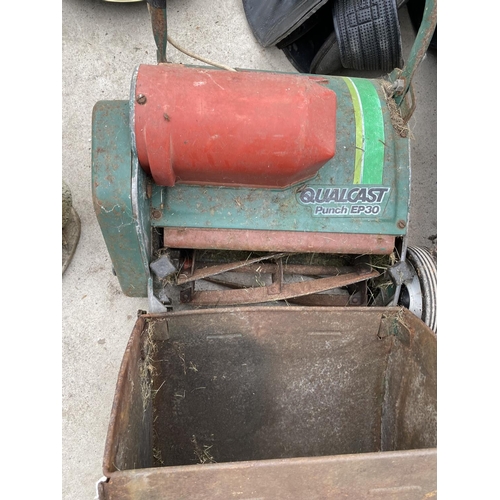 1442 - A MOUNTFIELD PETROL ENGINE LAWN MOWER AND A VINTAGE QUALCAST PUNCH EP30 LAWN MOWER