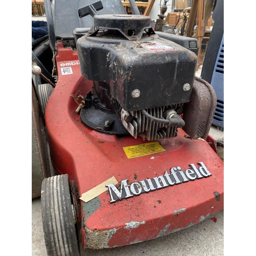 1442 - A MOUNTFIELD PETROL ENGINE LAWN MOWER AND A VINTAGE QUALCAST PUNCH EP30 LAWN MOWER