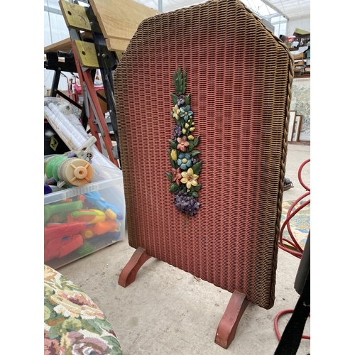 1446 - A LARGE WOODEN TRAY, A FIRE SCREEN AND A HAT BOX