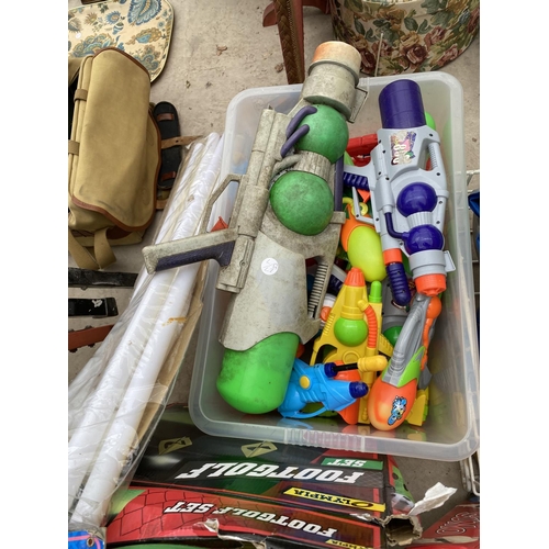 1447 - A LARGE ASSORTMENT OF CHILDRENS TOYS TO INCLUDE WATER PISTOLS AND FOOTBALLS ETC