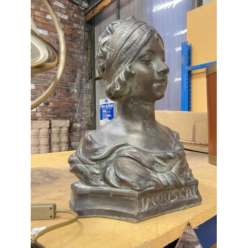 259 - A RECONSTITUTED STONE 'BRONZED' BUST OF 'MOUSKA'  HEIGHT 42CM, WIDTH 36CM