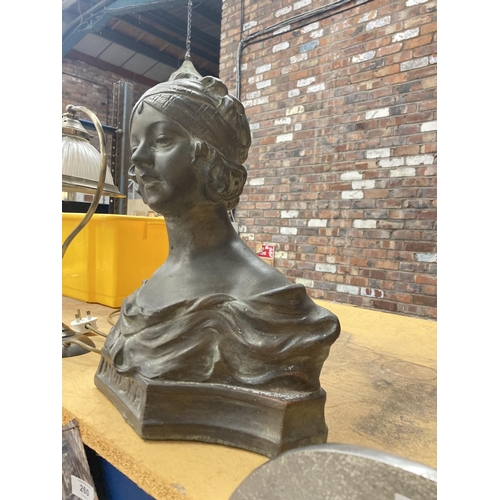 259 - A RECONSTITUTED STONE 'BRONZED' BUST OF 'MOUSKA'  HEIGHT 42CM, WIDTH 36CM