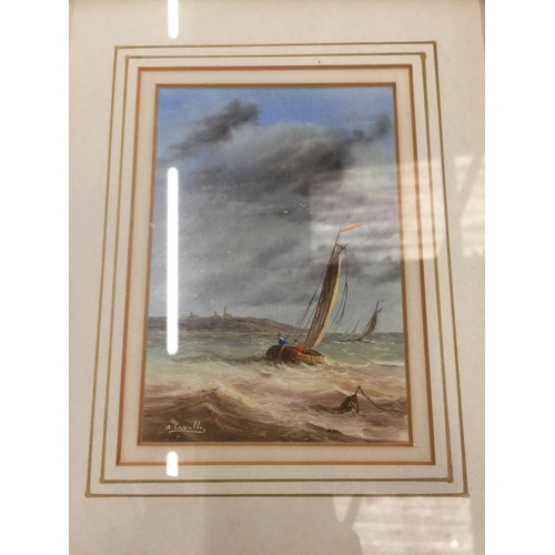 150 - TWO OILS ON BOARD PAINTINGS OF FISHING BOATS ON THE SEA, SIGNED R CAVALLA IN GILT FRAMES 35CM X 29.5... 