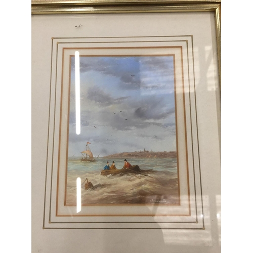 150 - TWO OILS ON BOARD PAINTINGS OF FISHING BOATS ON THE SEA, SIGNED R CAVALLA IN GILT FRAMES 35CM X 29.5... 