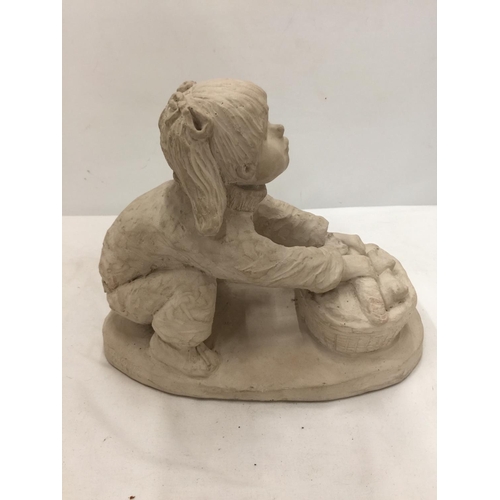 189 - A STONEWARE MODEL OF A GIRL WITH A BASKET OF KITTENS