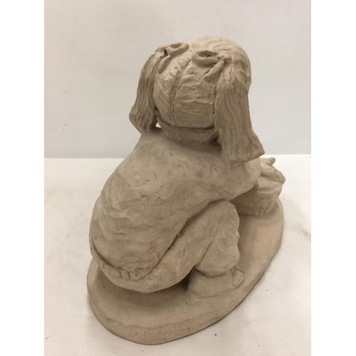 189 - A STONEWARE MODEL OF A GIRL WITH A BASKET OF KITTENS