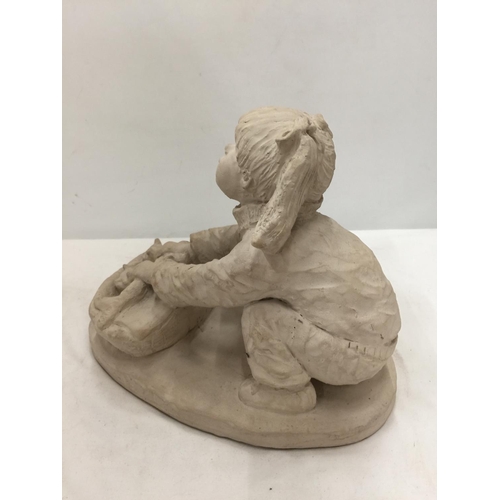 189 - A STONEWARE MODEL OF A GIRL WITH A BASKET OF KITTENS