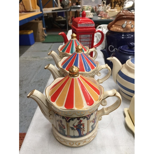 190 - THREE SADLER TEAPOTS IN THE EDWARDIAN ENTERTAINMENTS RANGE - 'BAND STAND', 'CAROUSEL' AND 'CIRCUS', ... 