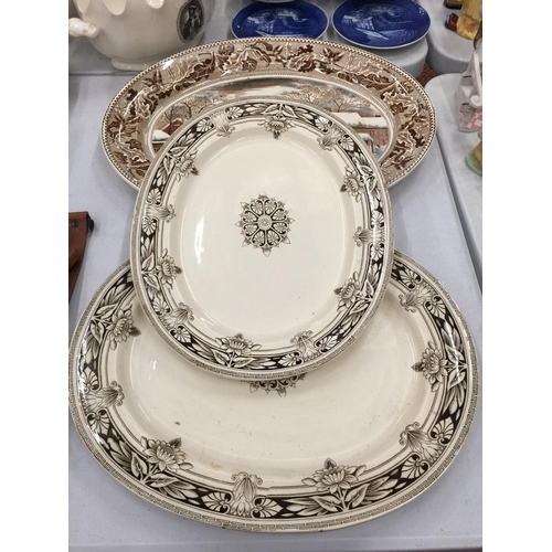 198 - TWO OVAL VICTORIAN PLATTERS DIAMETERS 44.5CM AND 39.5CM PLUS A LARGE JOHNSON BROS OVAL MEAT PLATTER ... 