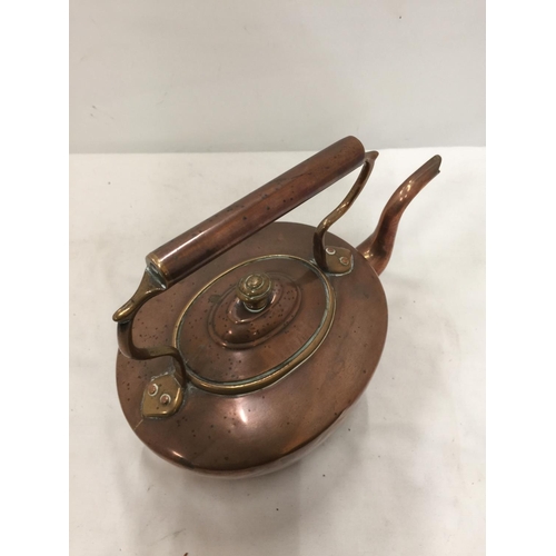 214 - A VINTAGE COPPER KETTLE PLUS A BRASS PLANTER WITH PICTURE PANELS